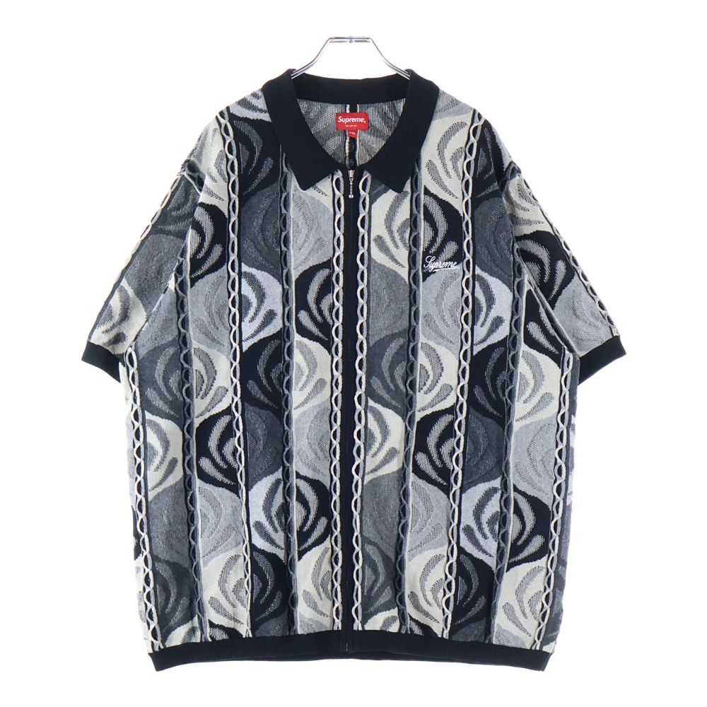 SUPREME シュプリーム 22 SS Abstract Textured Zip Up Polo アブストラクトテクスチャー ジップアップポロ ニット半袖ポロシャツ グレー ブラック