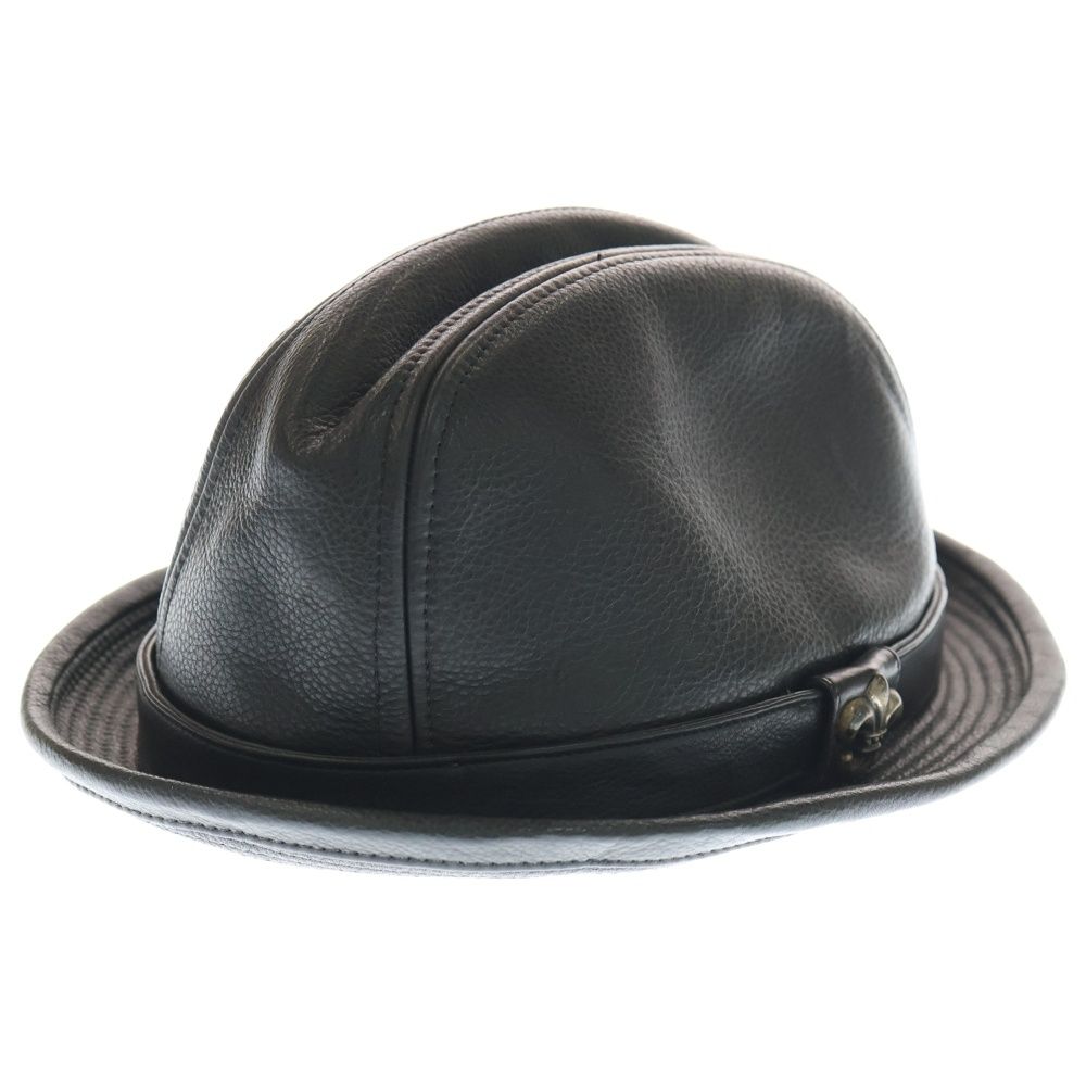 CHROME HEARTS クロムハーツ FEDORA BSフ ガンスリンガー レザー フェドラハット 帽子ブラック シルバー