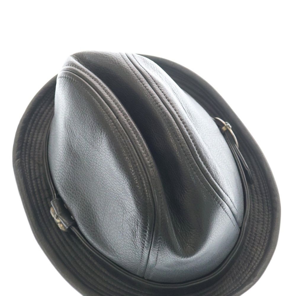 銀座店 クロムハーツ BSフレア フェドラハット レザー 茶 M 87163