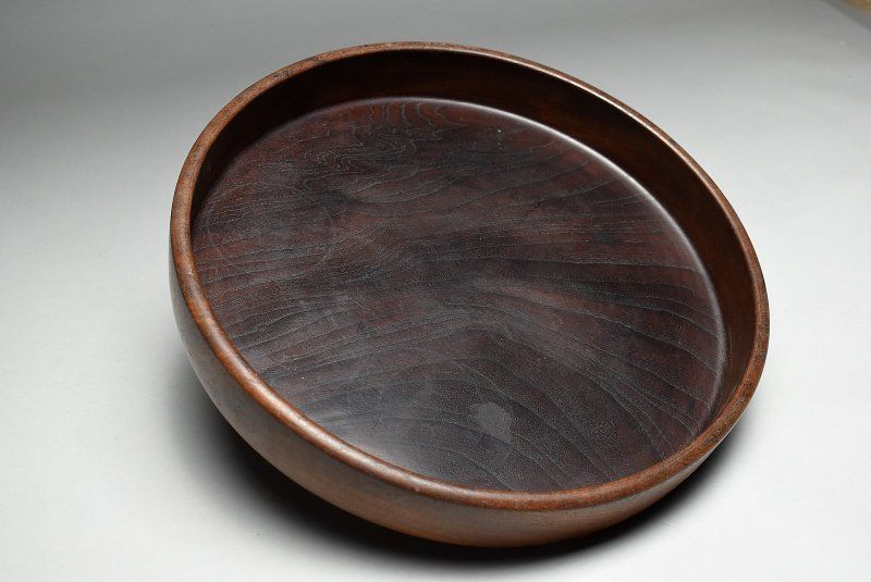 蔵A 5051 s 民藝 欅製 刳り貫き盆 35㎝ 鳥取民芸