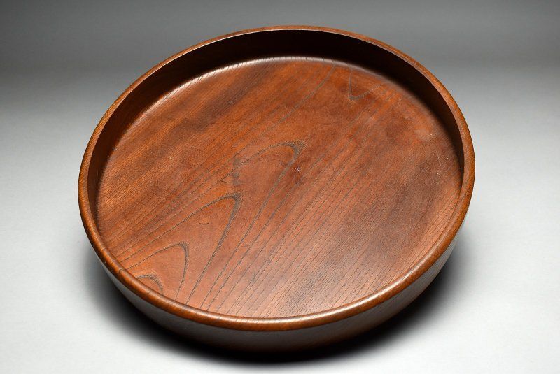 蔵A 5051 r 民藝 欅製 刳り貫き盆 38.5㎝ 鳥取民芸
