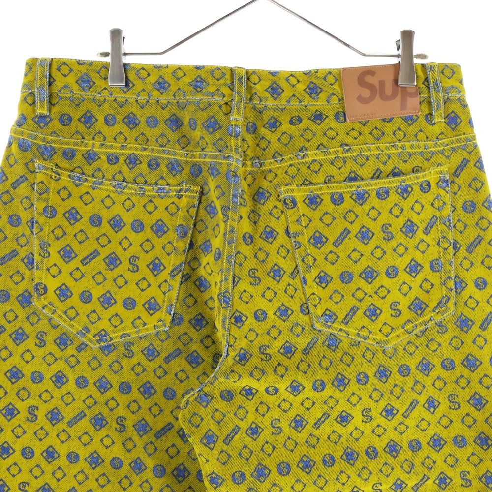 SUPREME シュプリーム 24 AW Flocked Loose Fit Jean Mustard フロックド ルーズフィット ワイド ジーンズ パンツ マスタード イエロー ブルー 上下セット スラックス