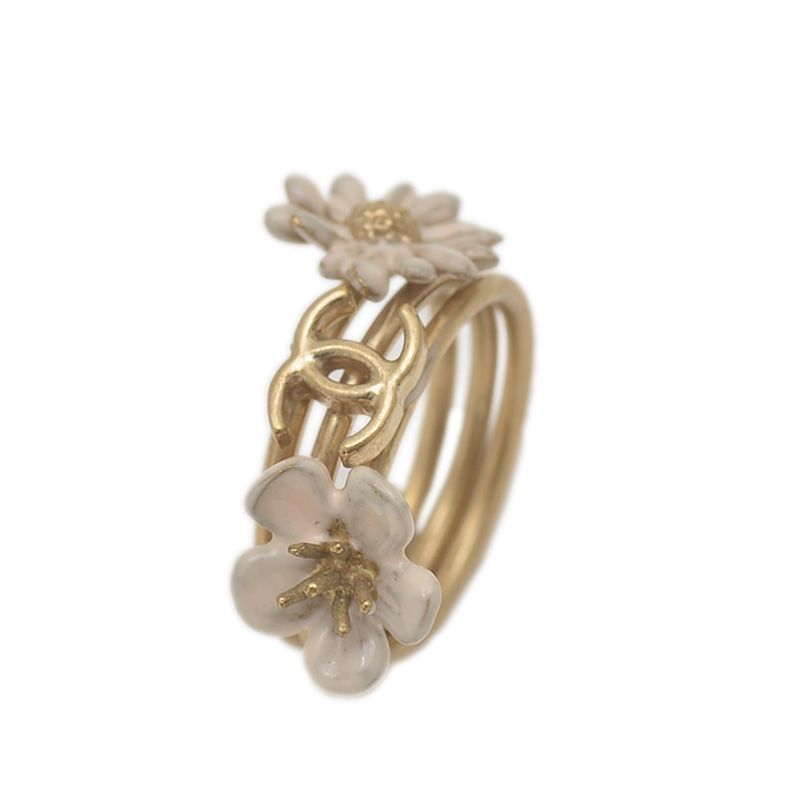 シャネル ココマーク フラワーモチーフ 3連リング メタル ゴールド #13