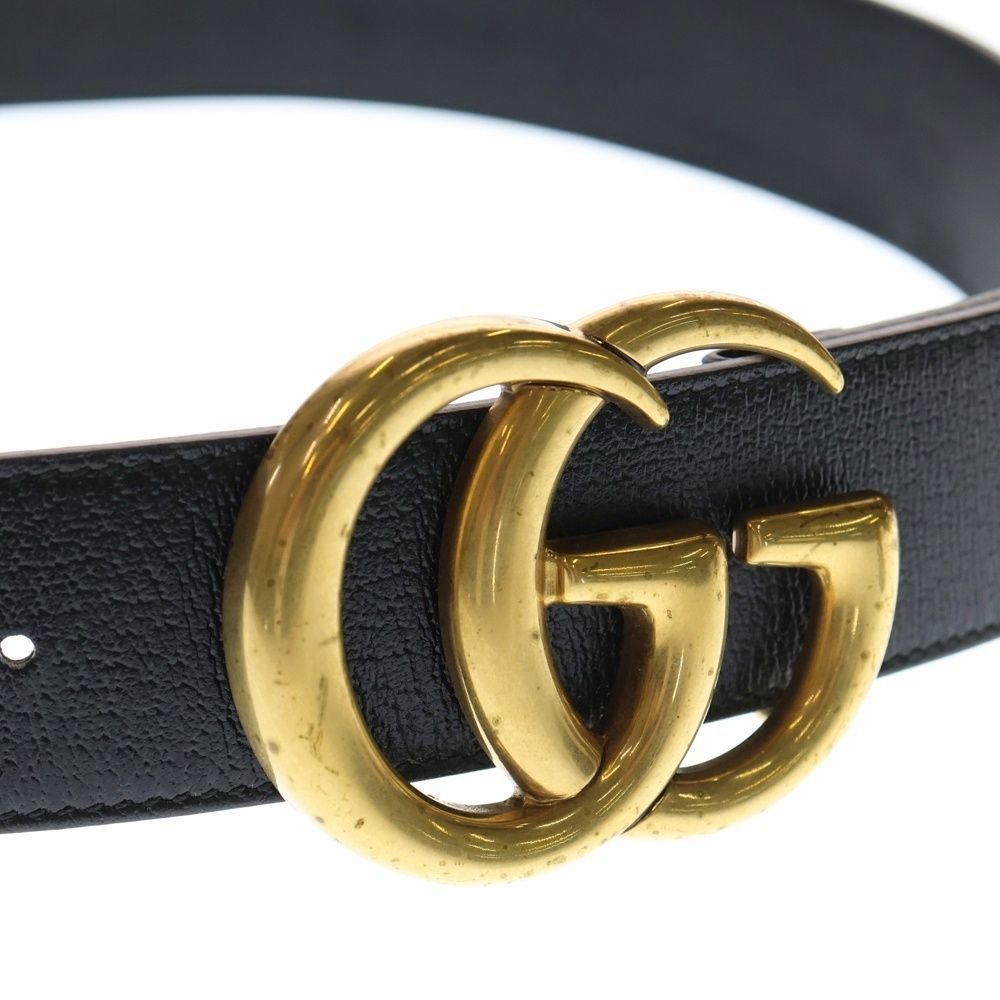 GUCCI (グッチ) GGマーモント ロゴ バックル レザーベルト ブラック