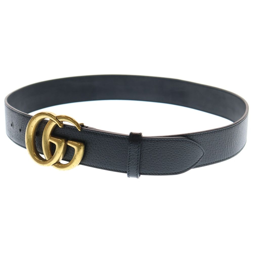 GUCCI (グッチ) GGマーモント ロゴ バックル レザーベルト ブラック
