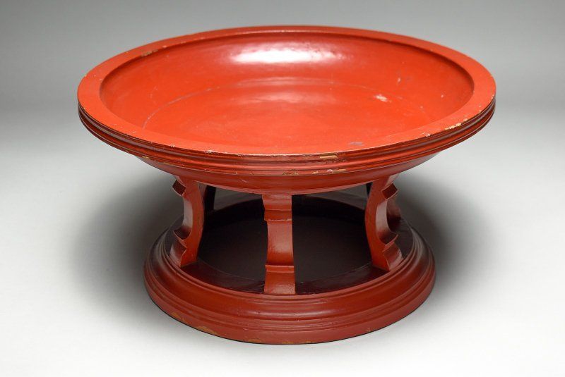 蔵A 5051 c 木製朱塗 台 卓 高23㎝ 幅44 5㎝