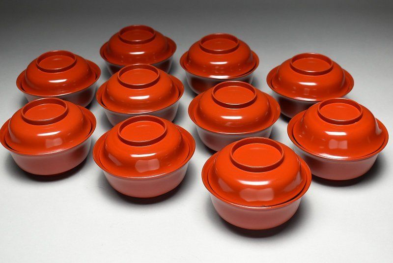 蔵A5006h】木製朱塗 吸物椀 汁椀 十客 - メルカリ