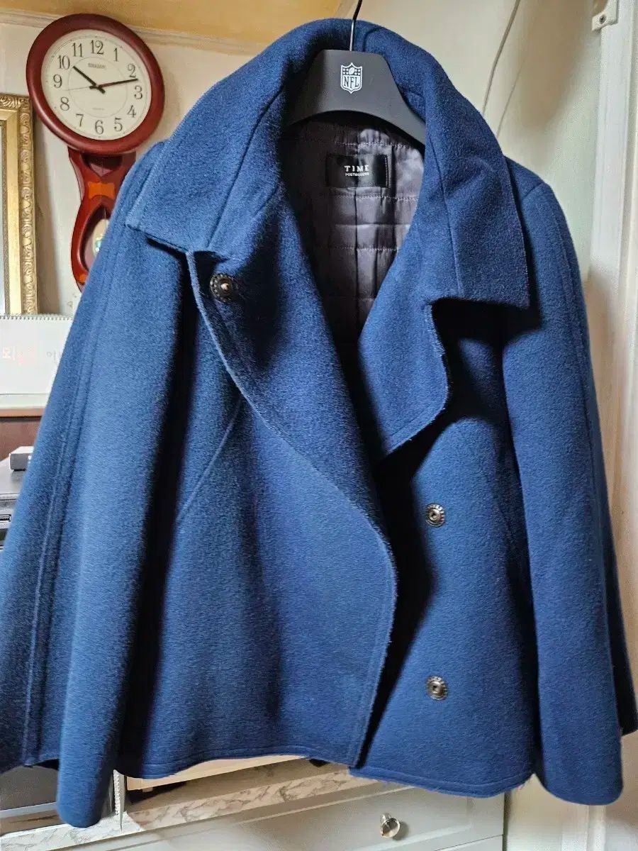 TIME タイム ブルー ウール ケープスタイル コート