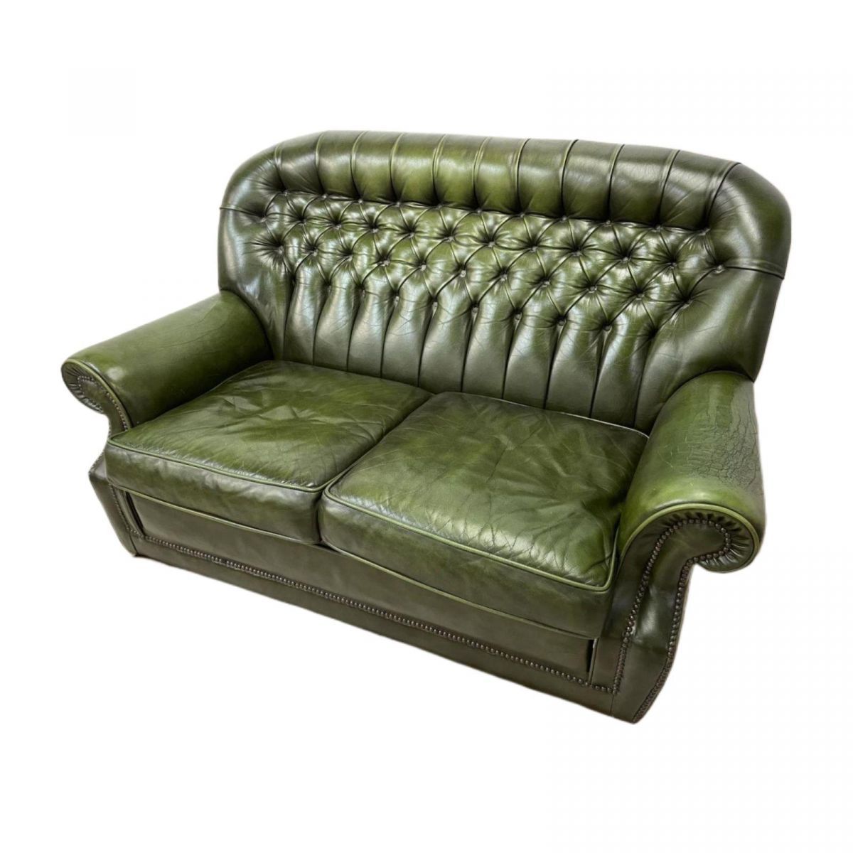 2人掛けソファ 英国アンティーク グリーン 幅1500 奥行900 高さ900 mm