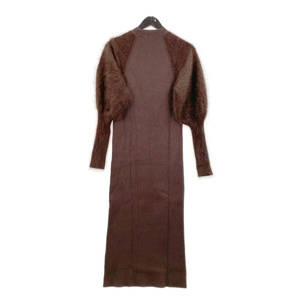 anuans アニュアンス ラクーンラグランスリーブ ワンピース ニット リブ セーター パフ レディース ブラウン トップス IL 16883