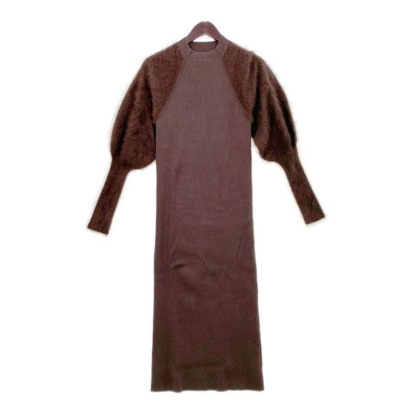 anuans アニュアンス ラクーンラグランスリーブ ワンピース ニット リブ セーター パフ レディース ブラウン トップス IL 16883