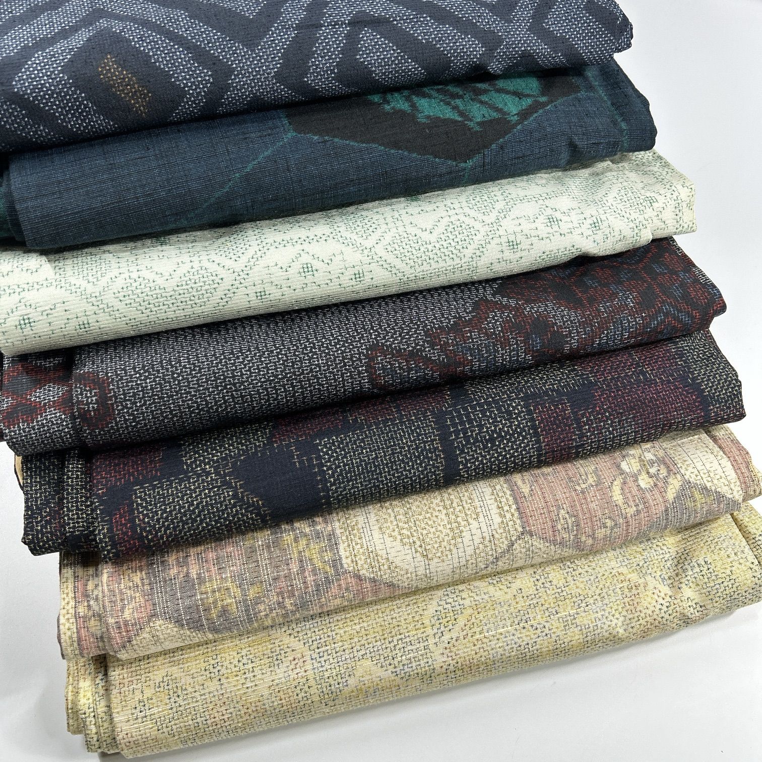 専用帯4122 3716 二点セット●高級 正絹 髭紬 落款 作家物 紬 7枚 正絹 着物まとめ売り 同梱購入歓迎 リメイク用 着付け練習用