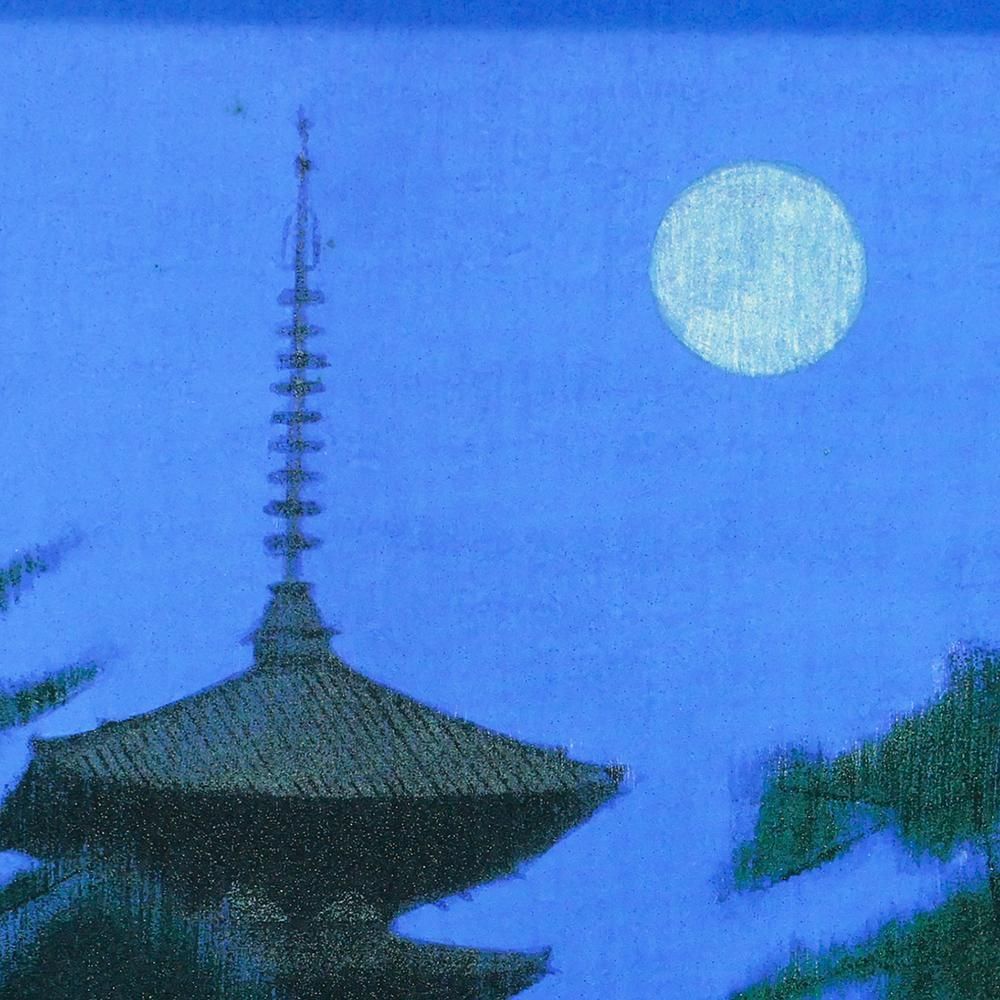 WISH】平山郁夫「薬師寺の夜」工芸画 約10号 証明シール 〇文化勲章