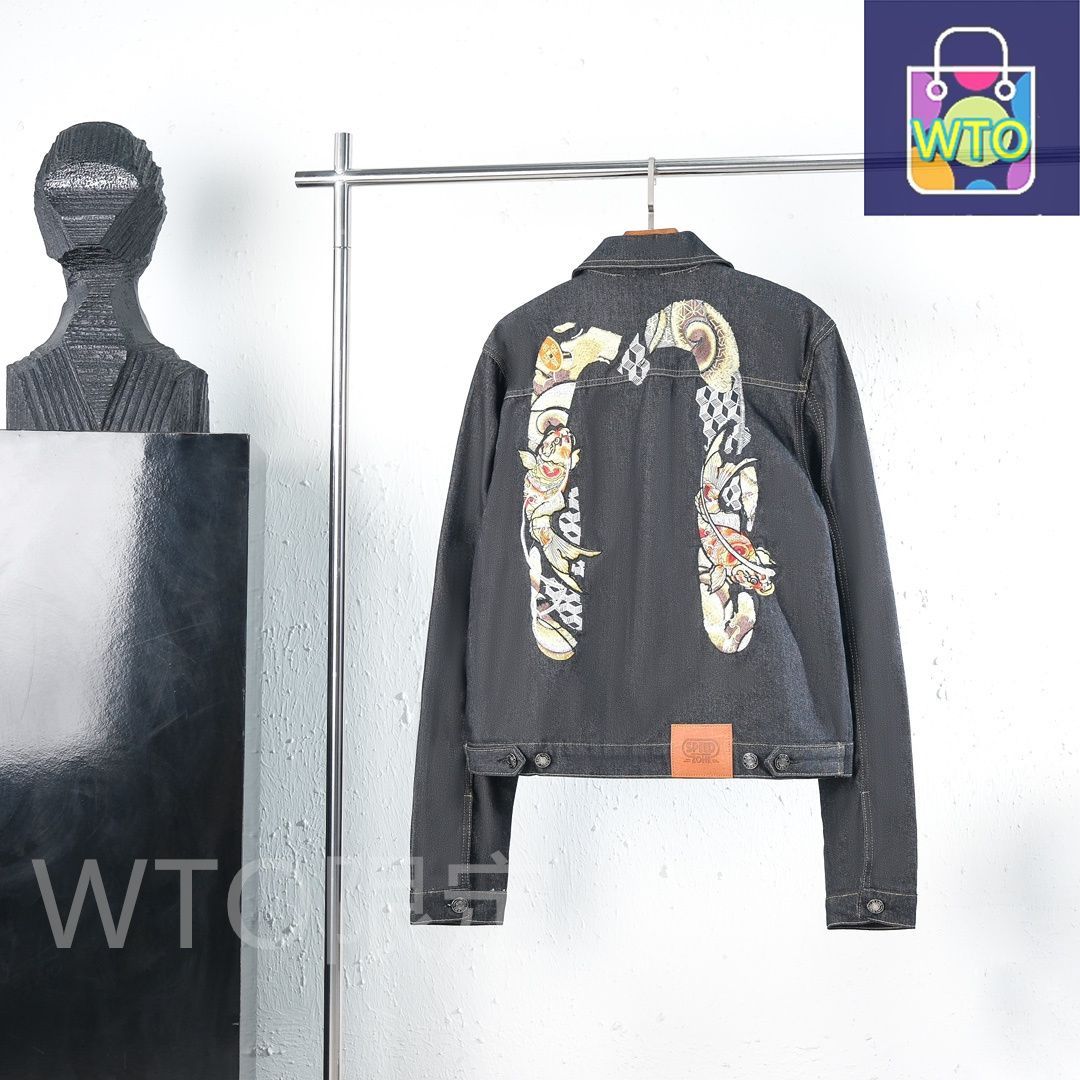 福神の男性用ダブルボード霧鯉刺繍横須賀ジャケット ジーンズジャケット -WTO輸入1