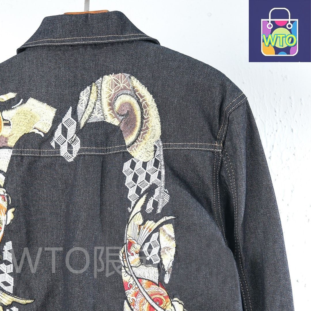 福神の男性用ダブルボード霧鯉刺繍横須賀ジャケット ジーンズジャケット