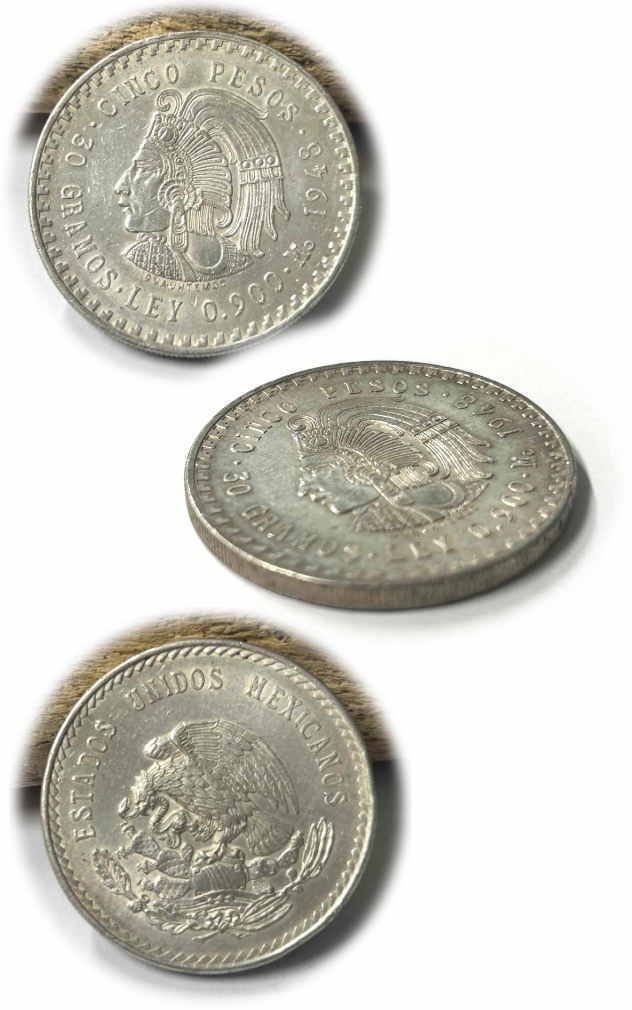 coin 60 メキシコ 5ペソ銀貨 1948年 クアウテモック王 コイン 銀90％ コンチョ クラフト材料