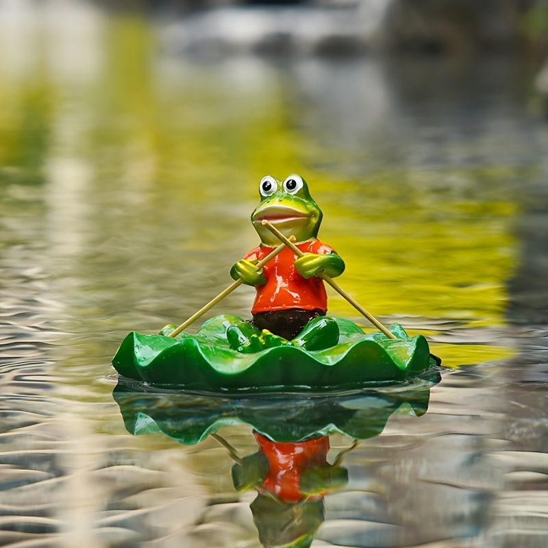 置物 オブジェ ガーデンオーナメント 葉っぱのボートを漕いでいるカエル かえる 屋外 インテリア 玄関 リビング ダイニング 装飾 庭 ガーデニング ガーデン 池オブジェ ギフト インテリア用品 贈り物 雑貨 癒しグッズ
