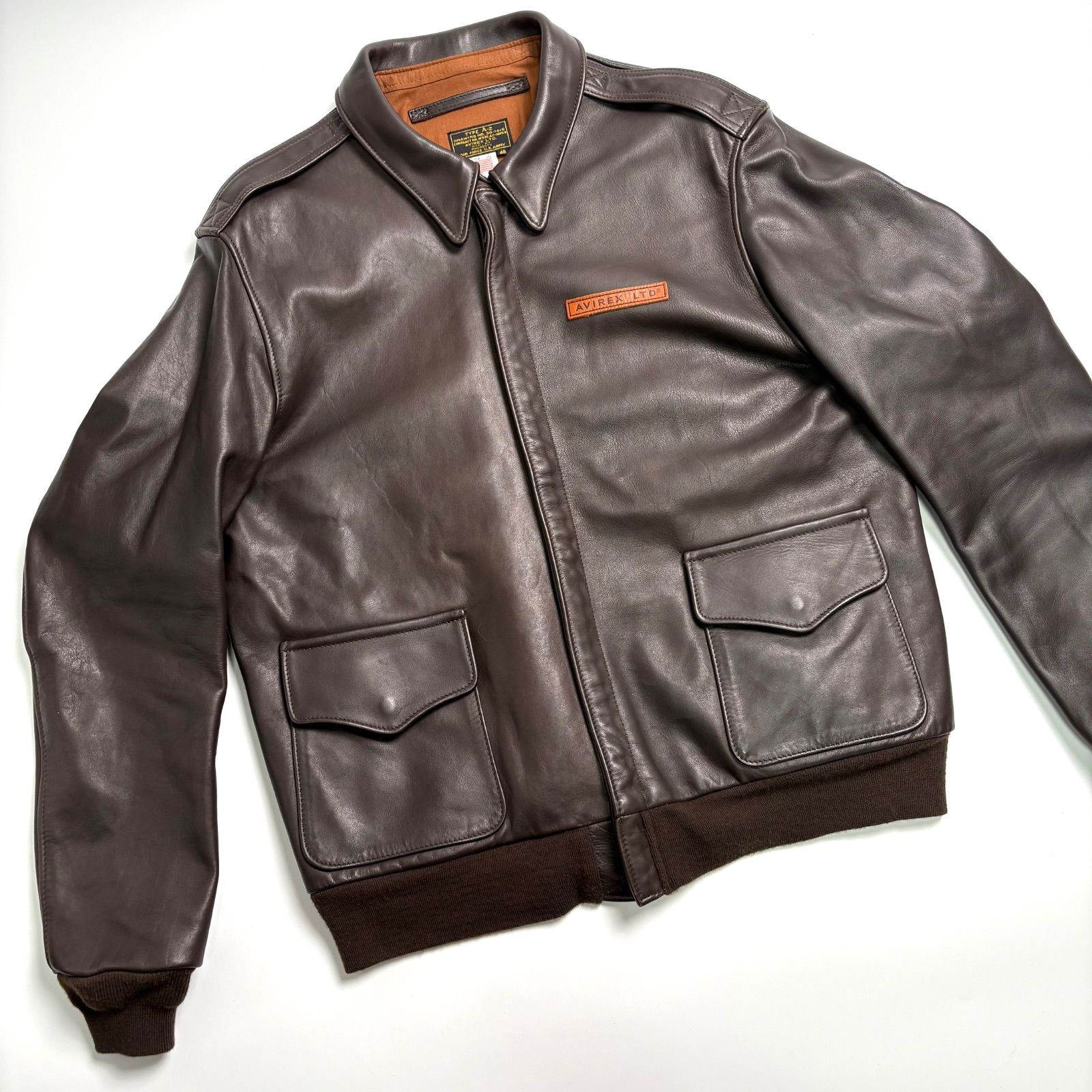 米国製】定価16.2万 AVIREX レザージャケット 茶 46 牛革 フライト