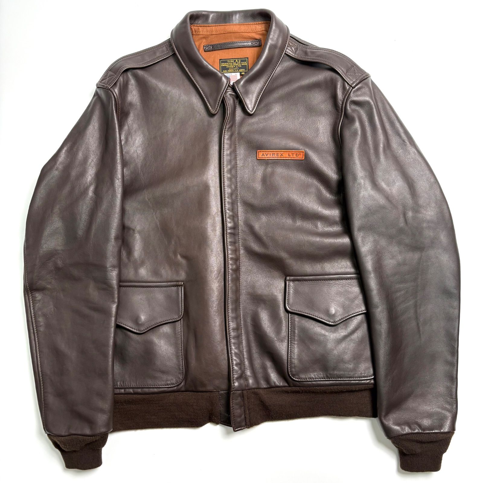 米国製 定価16.2万 AVIREX レザージャケット 茶 46 牛革 フライトジャケット A-2 本革
