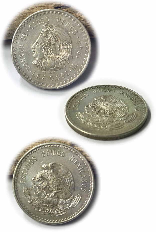 coin 61 メキシコ 5ペソ銀貨 1948年 クアウテモック王 コイン 銀90％ コンチョ クラフト材料