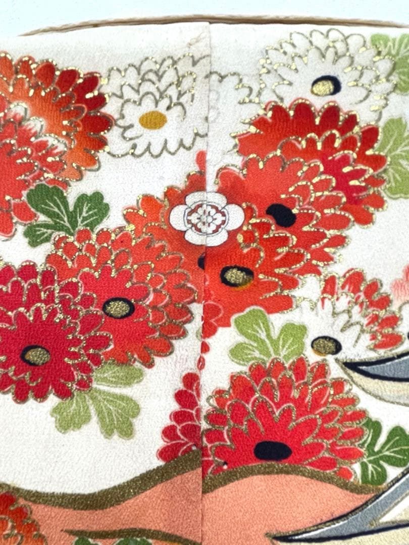 アンティーク 振袖 金駒 金彩 銀彩 鶴 正絹 紋付 身丈169cm AT019