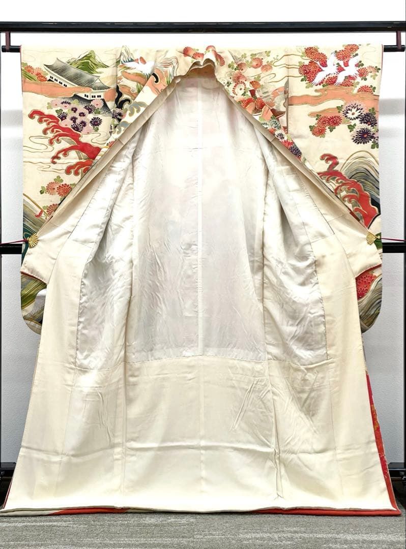 アンティーク 振袖 金駒 金彩 銀彩 鶴 正絹 紋付 身丈169cm AT019 