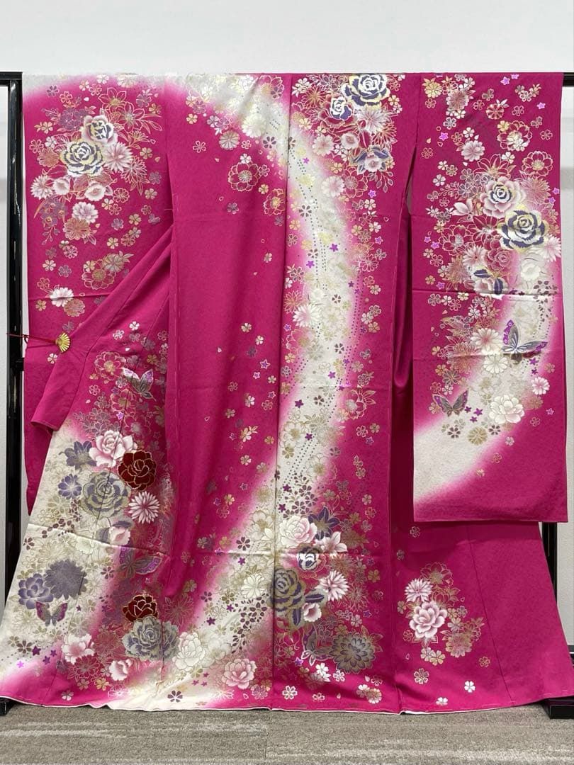 振袖 仮絵羽 ラメ刺繍 ベロア 金彩 正絹 未仕立て品 八掛付き FU026