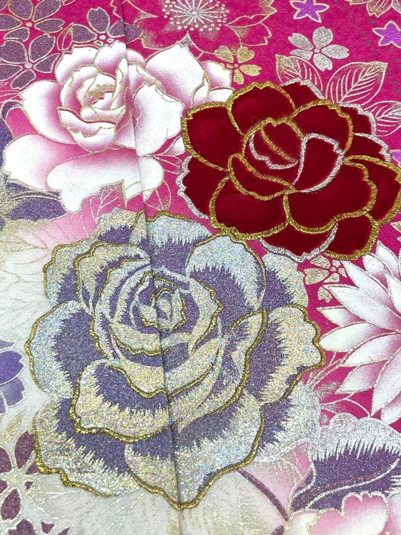 振袖 仮絵羽 ラメ刺繍 ベロア 金彩 正絹 未仕立て品 八掛付き FU026