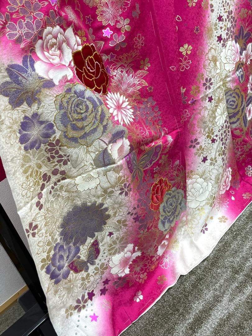 振袖 仮絵羽 ラメ刺繍 ベロア 金彩 正絹 未仕立て品 八掛付き FU026