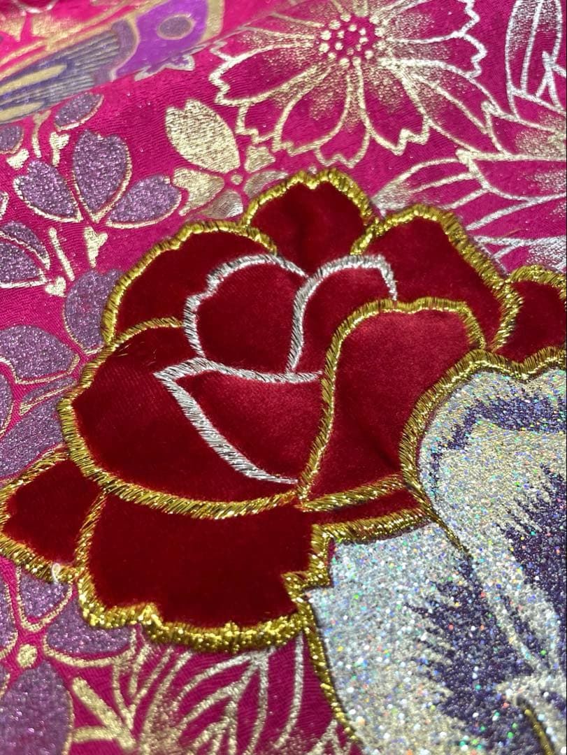 振袖 仮絵羽 ラメ刺繍 ベロア 金彩 正絹 未仕立て品 八掛付き FU026