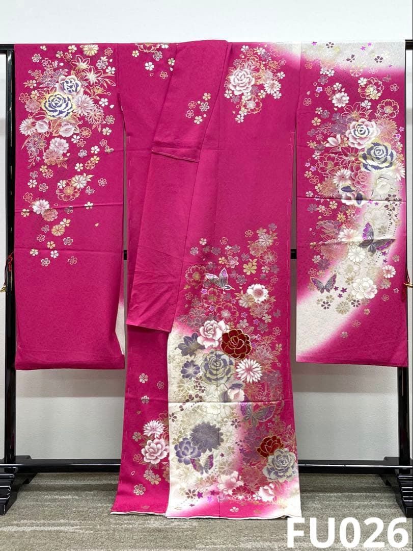 振袖 仮絵羽 ラメ刺繍 ベロア 金彩 正絹 未仕立て品 八掛付き FU026