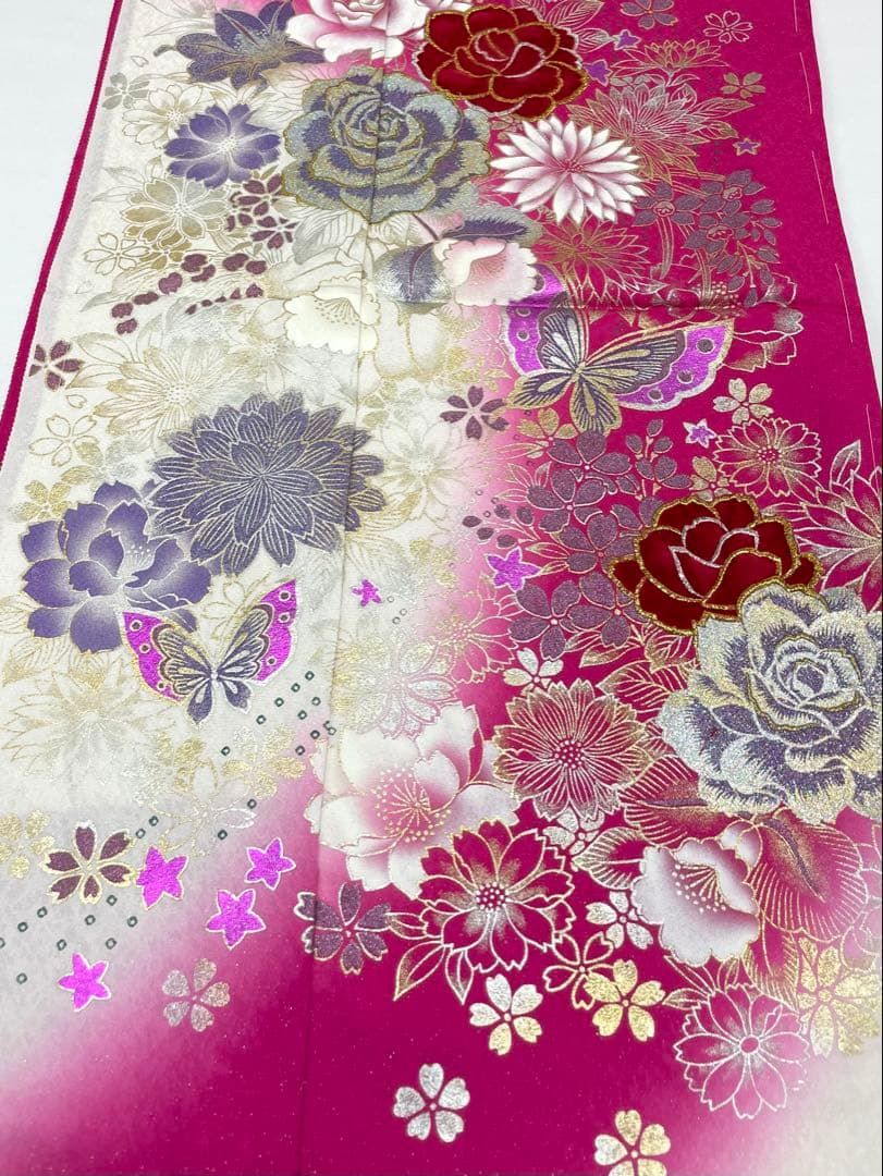 振袖 仮絵羽 ラメ刺繍 ベロア 金彩 正絹 未仕立て品 八掛付き FU026