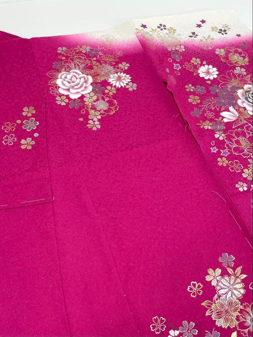 振袖 仮絵羽 ラメ刺繍 ベロア 金彩 正絹 未仕立て品 八掛付き FU026