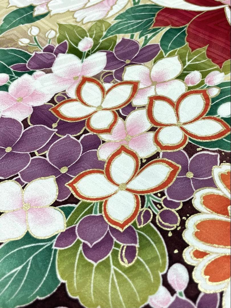 振袖 仮絵羽 京友禅 刺繍 金彩 紋意匠 正絹 未仕立て品 八掛付き FU021
