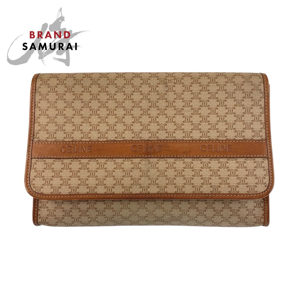 CELINE セリーヌ マカダム ブラウン ゴールド金具 PVC レザー M 08 クラッチバッグ セカンドバッグ レディース 506419