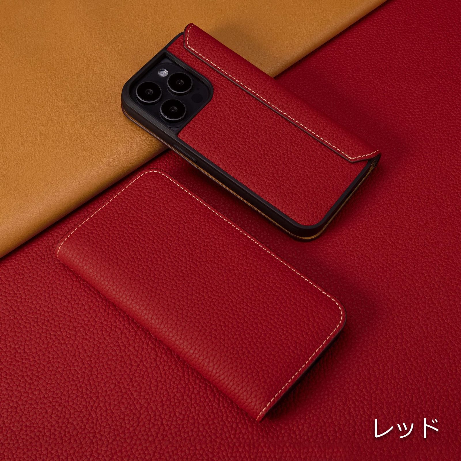 COGURE スマホケース iPhone 16 ProMax用 手帳型 ケース ダイアリーケース 本革 シュリンクカーフレザー カード入れ ABS-TPU衝撃保護ケース 耐衝撃 磁石なし ギフトボックス付き COGPH レッド