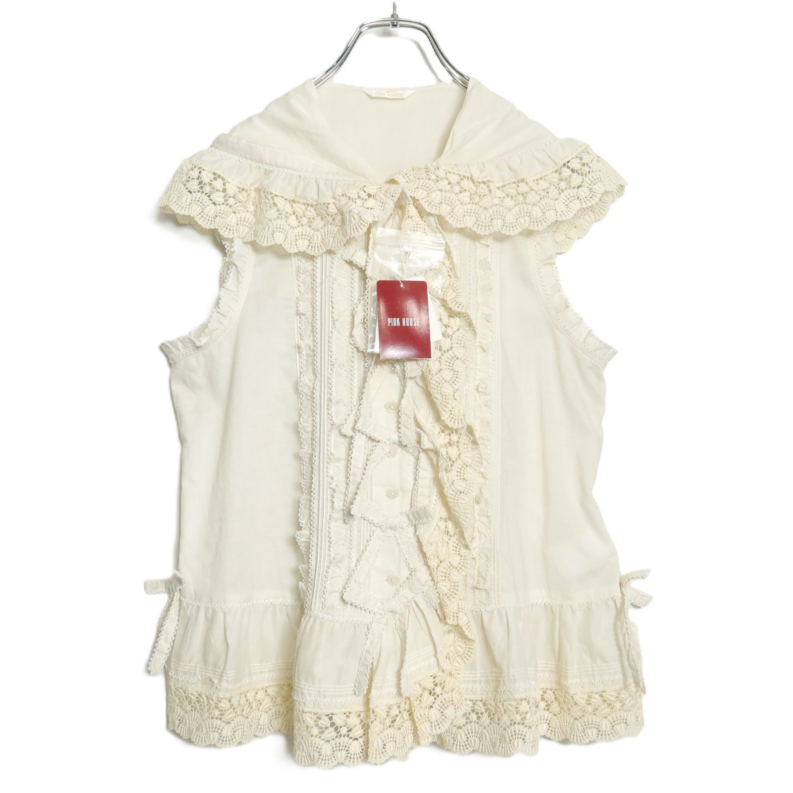 新品未使用】ピンクハウス☆ハート刺繍のレース♪フリルローンベスト