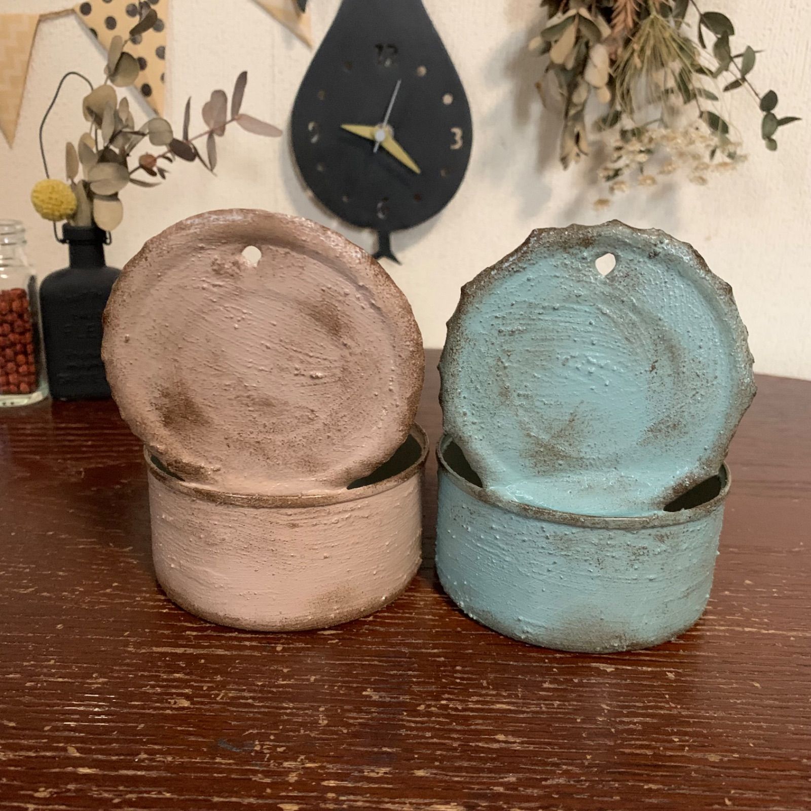 吊り下げ リメイク缶 2個セット (ミルクティーグレージュ・ピスタチオ