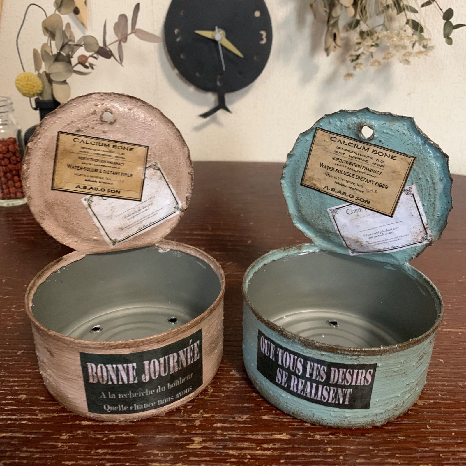 吊り下げ リメイク缶 2個セット (ミルクティーグレージュ・ピスタチオ