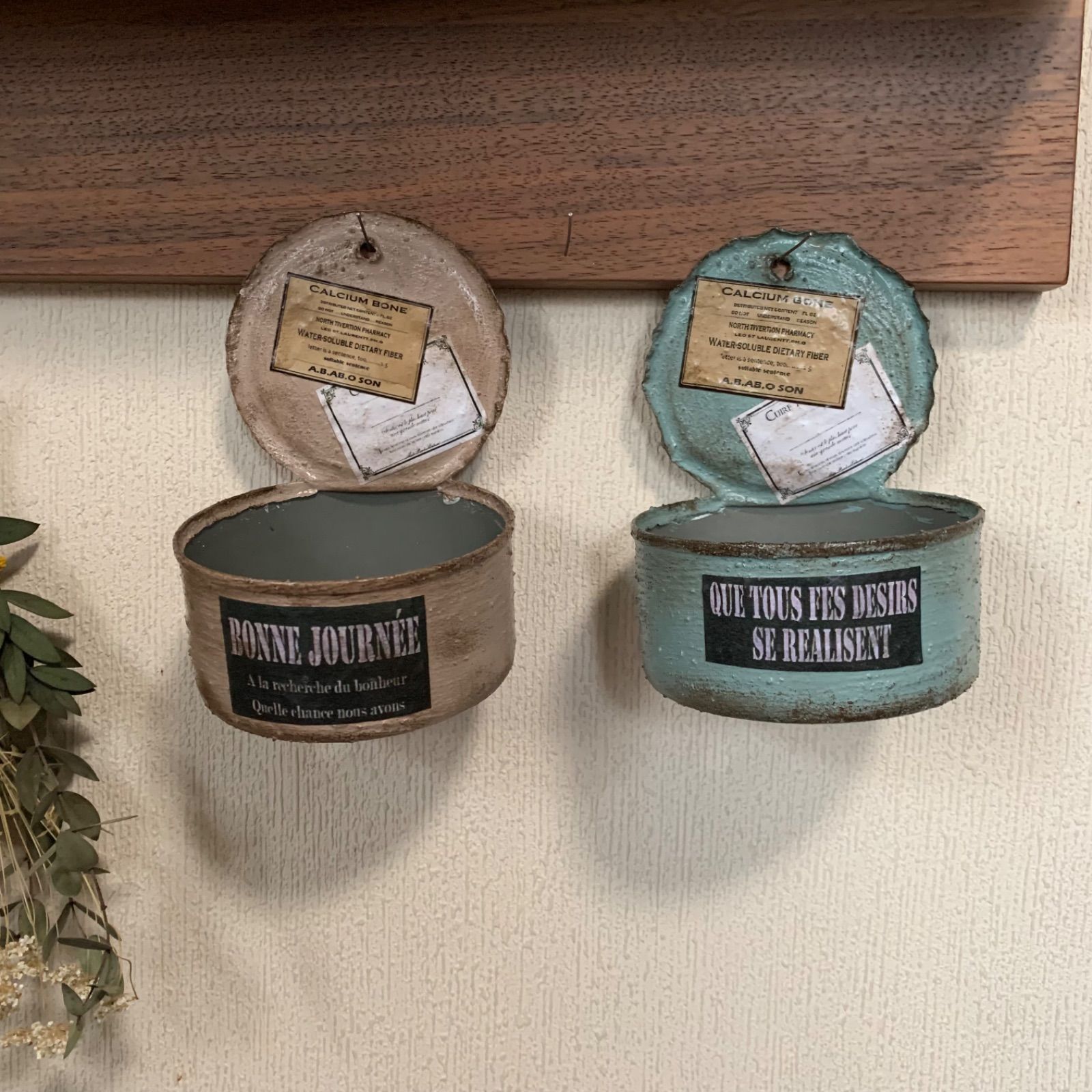 吊り下げ リメイク缶 2個セット (ミルクティーグレージュ・ピスタチオ