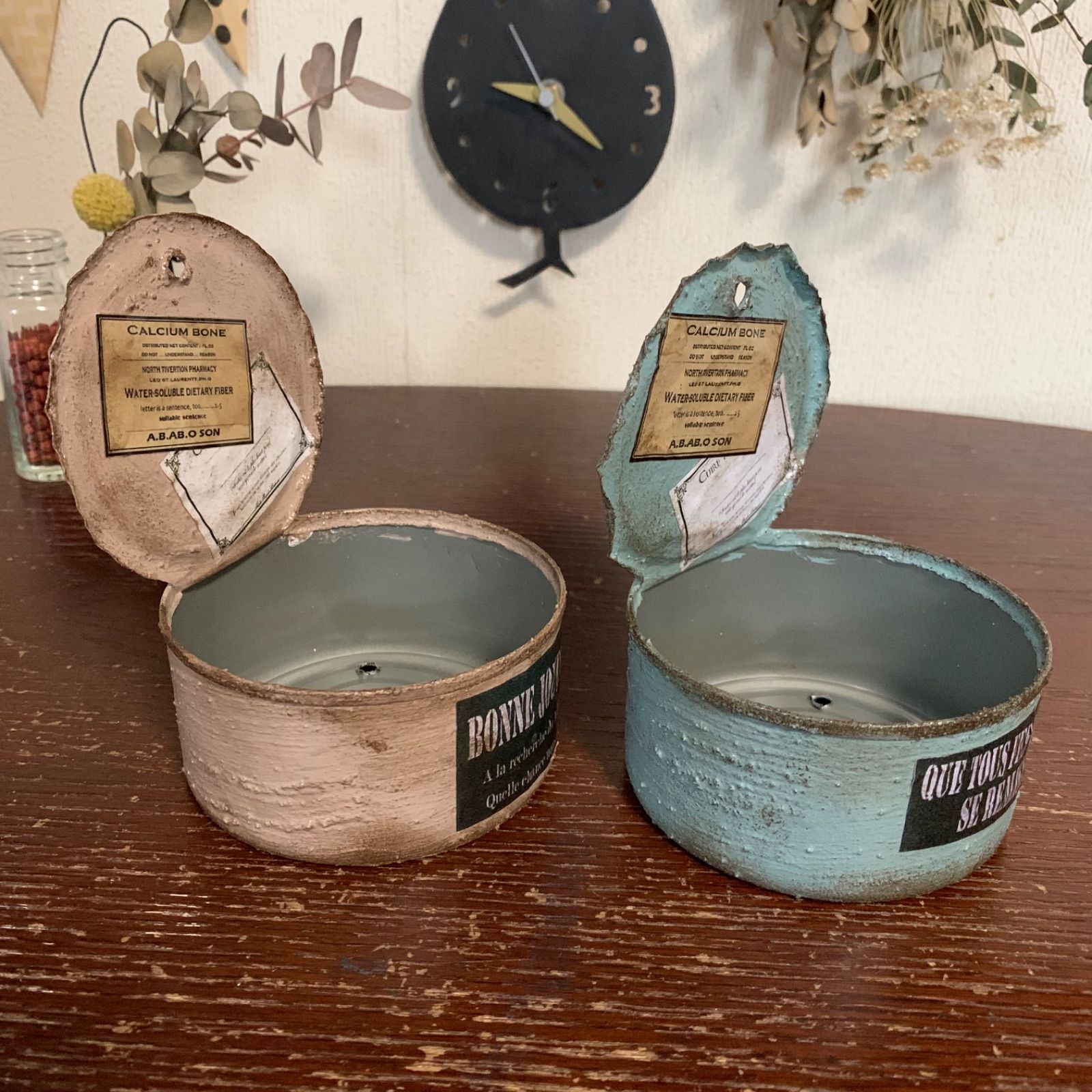 吊り下げ リメイク缶 2個セット (ミルクティーグレージュ・ピスタチオ