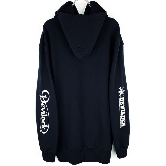 DEVILOCK デビロック REVOLUTION WITH BOTH LOGO HOODIE プルオーバーパーカー オーバーサイズ ビッグ 裏パイルスウェット 両袖プリント 黒 ブラック メンズ レディース パンクロック PUNKROCK バンド Rogia