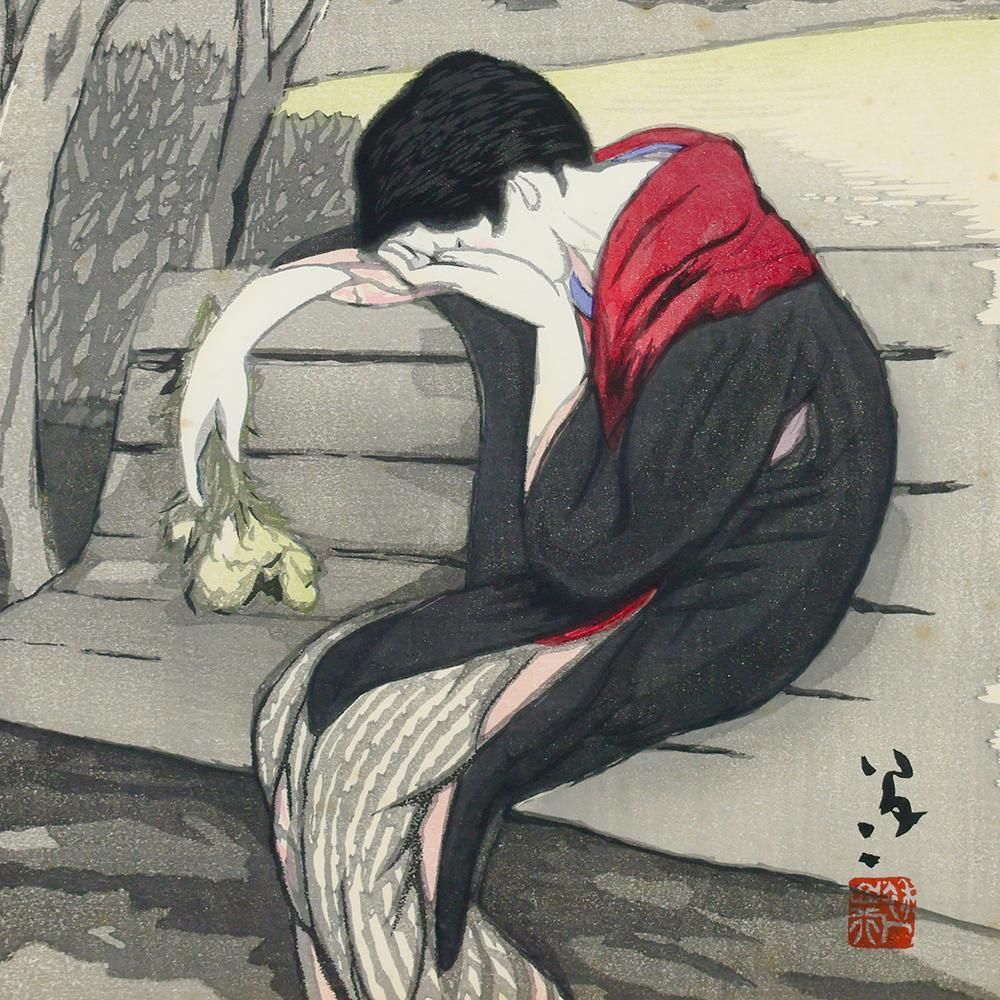 真作】【WISH】竹久夢二「宵待草」木版画 〇大正ロマン 夢二式美人画