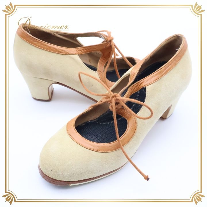 フラメンコ 衣装 サイズ35 BULERIA 靴 ヒール ベージュ系 クリーム色 レディース ブレリア スペイン製 ダンス シューズ 釘有り スウェード 練習 舞台 発表会 イベント フラメンコシューズ ダンス靴 発表会用靴 スウェード靴 レッスン用靴