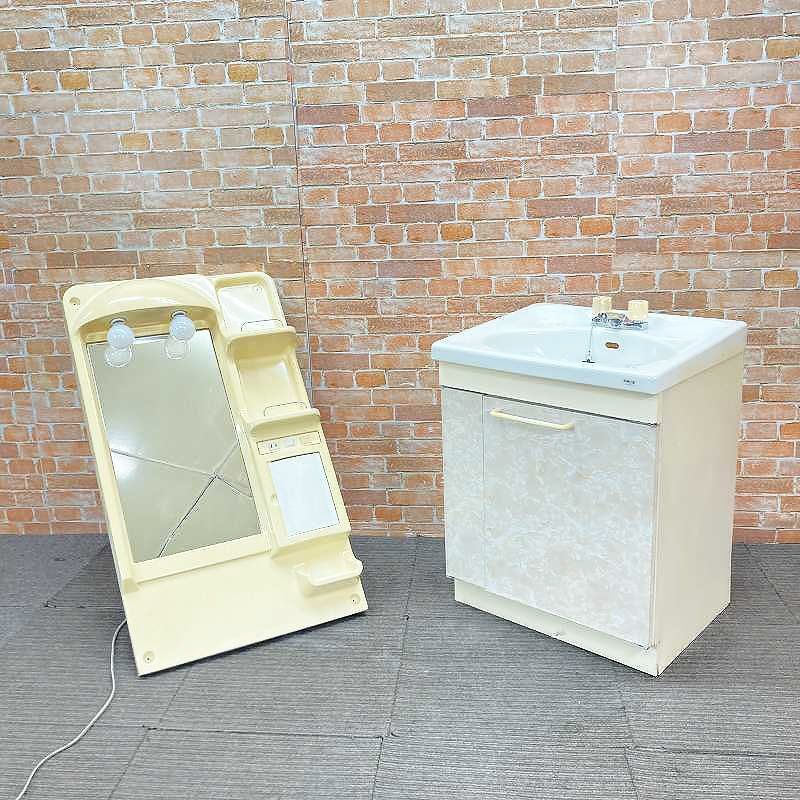 品 ホーロー製 水栓蛇口付き 手洗台 洗面化粧台 1面鏡 ミラーのセット 幅60 cm 600 mm 56 K