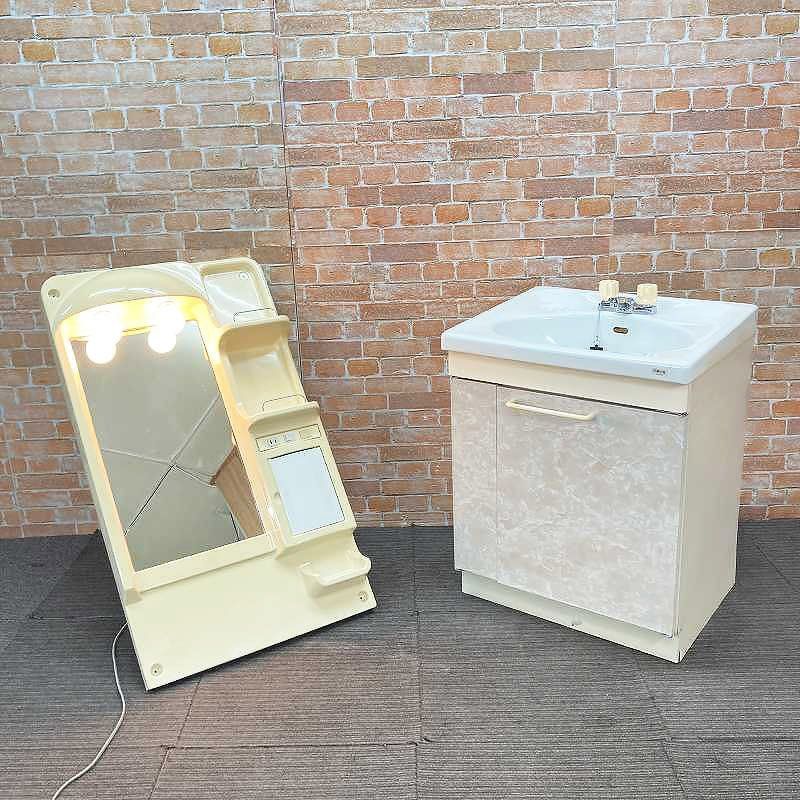 品 ホーロー製 水栓蛇口付き 手洗台 洗面化粧台 1面鏡 ミラーのセット 幅60 cm 600 mm 56 K