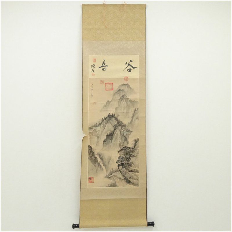 作家物 山水図 肉筆絹本掛軸（紙箱） 掛け軸 床の間 書 おしゃれ 絵画