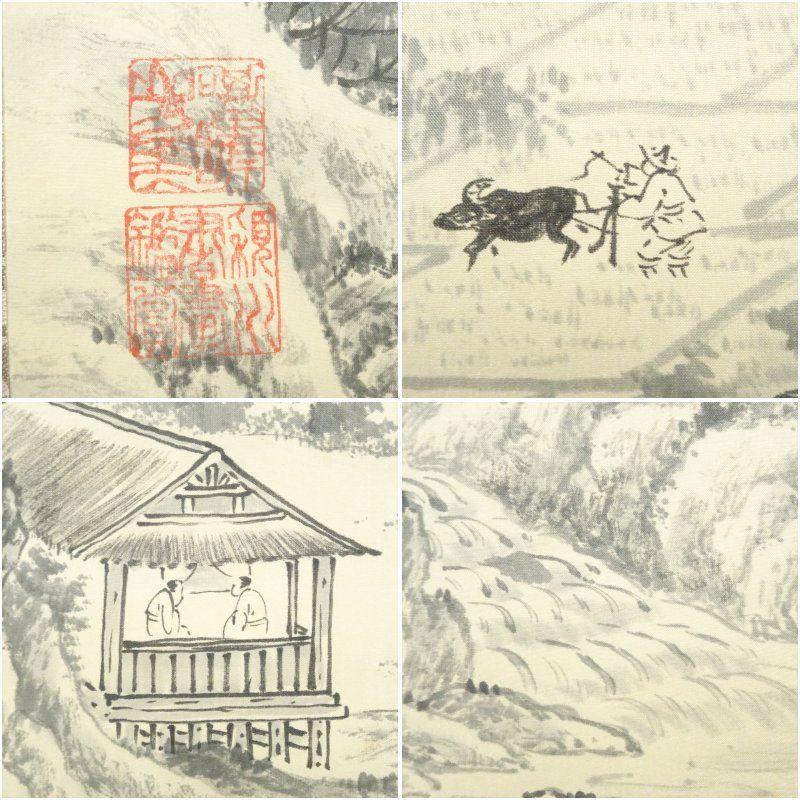 中国 陳文翰筆 水墨山水 肉筆絹本掛軸（紙箱） 掛け軸 床の間 書