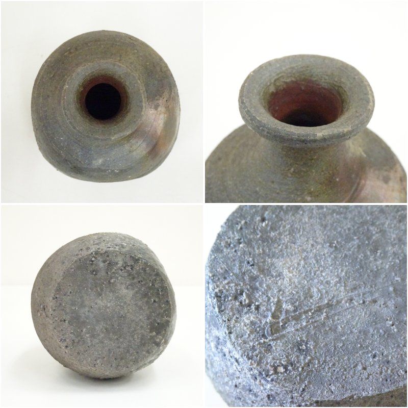 【備前焼 柴岡紘一　扁壺　共箱】花入　骨董　アンティーク　インテリア 備前焼 柴岡紘一 扁壺 共箱】花入 骨董 アンティーク インテリア