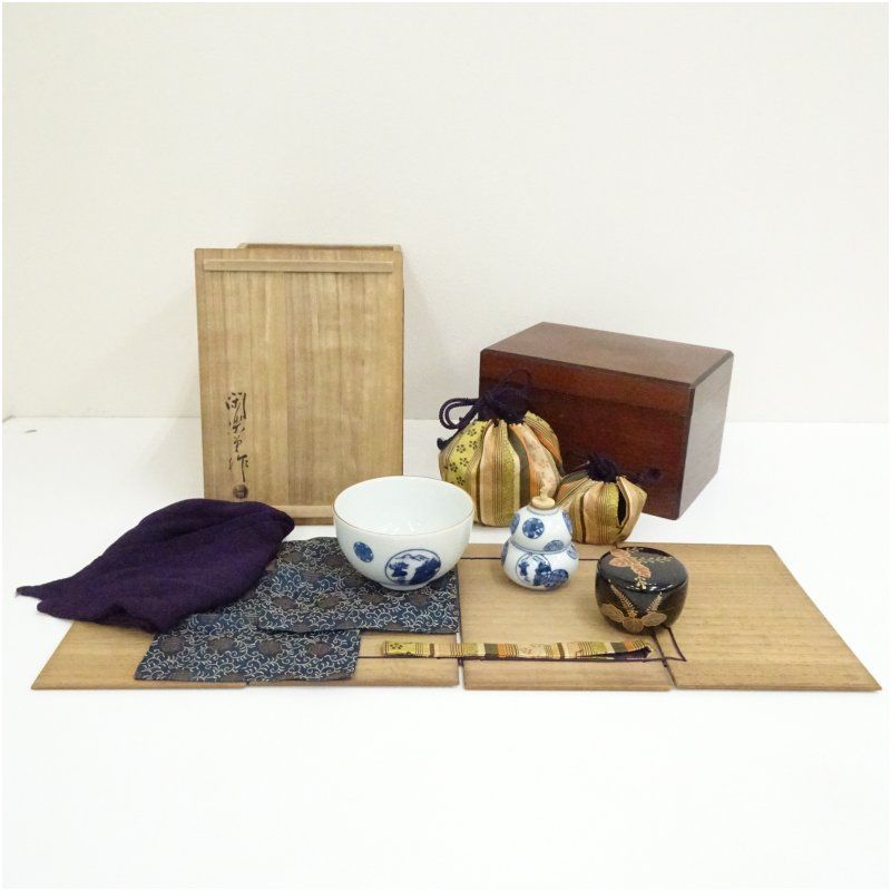 閑楽堂製 茶箱セット 共箱 茶道 茶道具 おしゃれ 茶器 一式 揃え 揃い 抹茶 お茶箱 お茶 インテリア 骨董 茶会 茶の湯